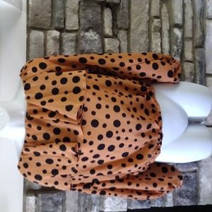 L camel and black polkadot Blouse